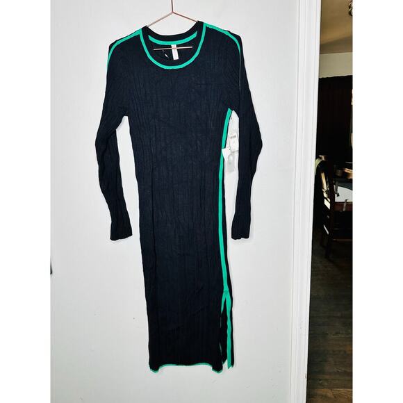 DAILY PRACTICE ANTHROPOLOGY Long-Sleeve Black Green Sporty Sweater Dress NWT XL - Picture 4 of 11